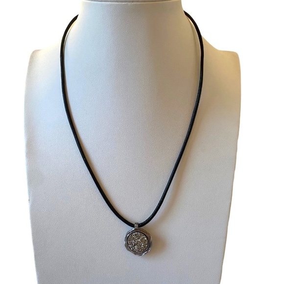 Vintage Didae Israel Sterling Modernist Druzy Quartz Pendant Necklace leather 8" - Picture 11 of 13